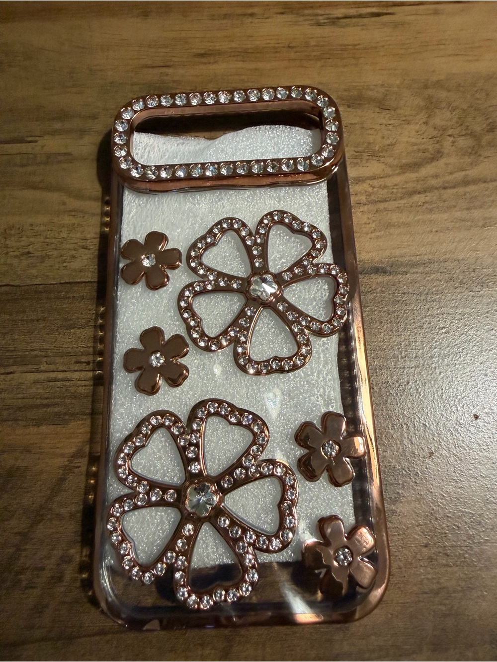 Rose Gold Floral Rhinestone Phone Case - Flower Accent for iPhone 17 air